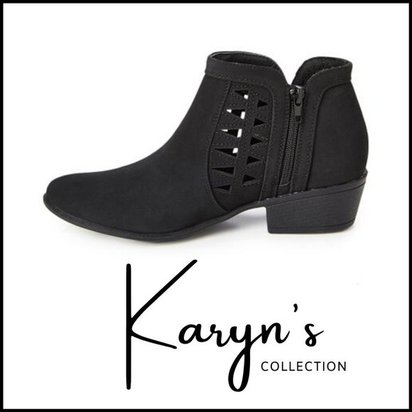 NIB KARYN'S Black Cutout Vegan Suede Black Bootie, 7.5 - Picture 3 of 3